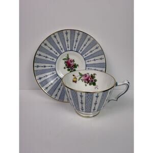 Vintage Crown Staffordshire F9213 Blue Rose Demitasse Cup & Saucer Set